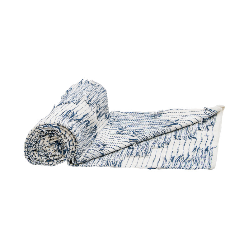 Griffin Indigo and White Cotton Woven Throw Blanket