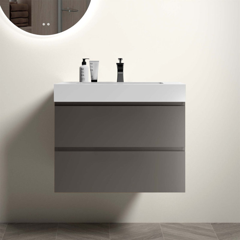 Meuble-lavabo mural avec tiroir Alice, Blanc, Gris