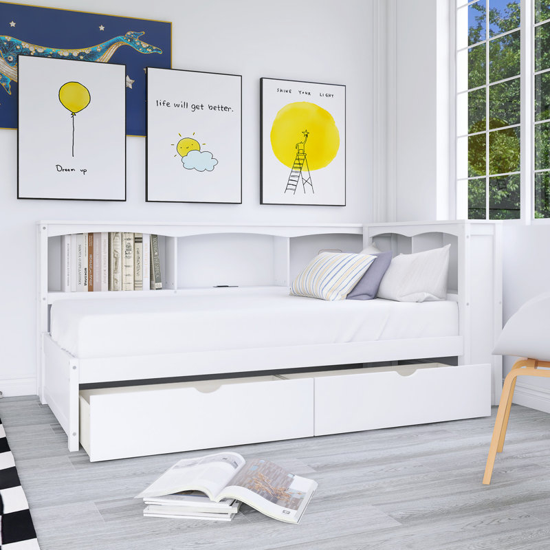 Twin Size Daybed With Two Storage Drawers, Storage Cabinets And USB Ports, White