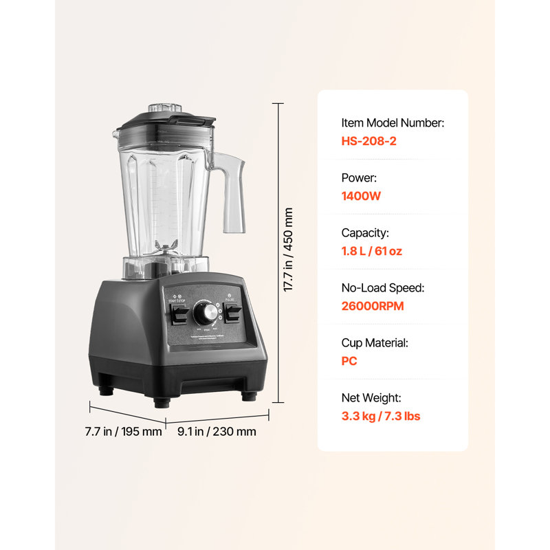 Blender for Smoothies, 61 oz 1400W, Professional Blender with Powerful Motor, Multi-Functional Food Processing Blender for Smoothie/Milkshake/Juice, Compatible with Kitchen