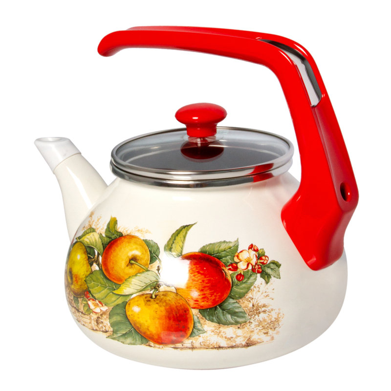 Enameled Kettle 2.3-Qt. Apples Country Style Traditional Enamel