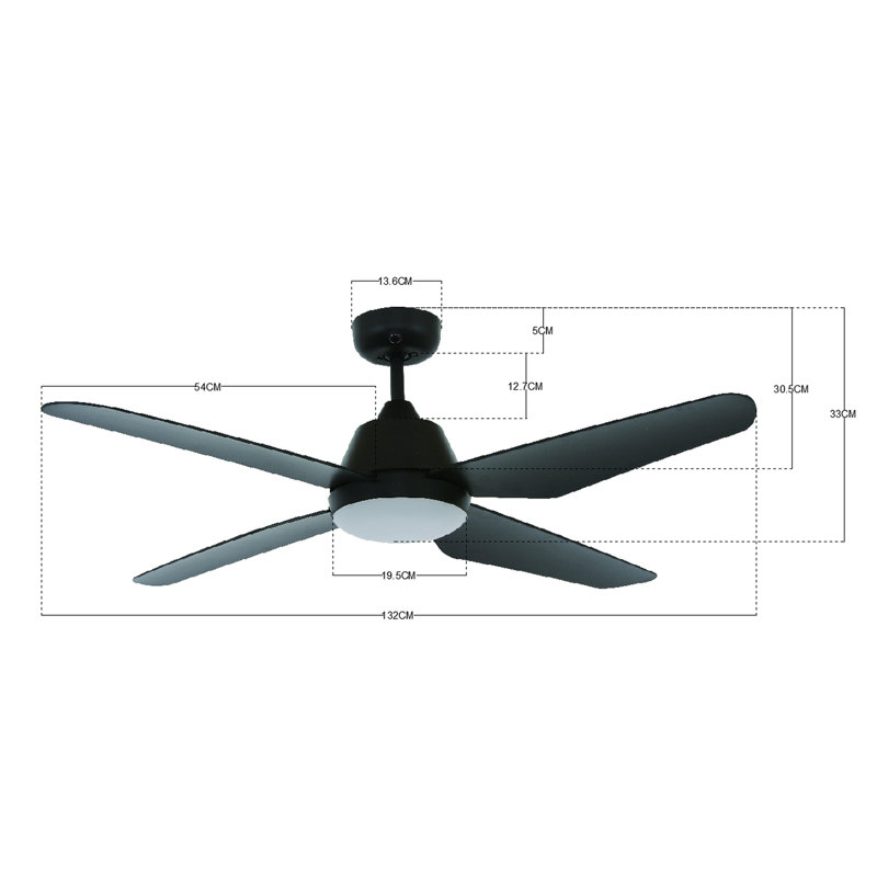 Alberte 122cm Ceiling Fan with LED Lights, Black