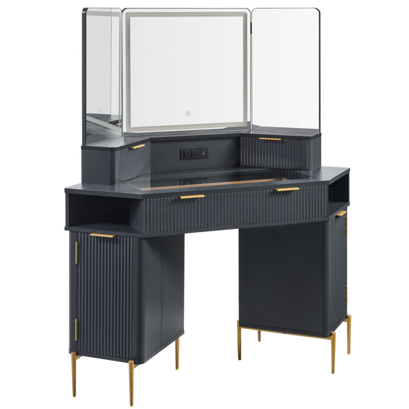 Meuble-lavabo de coin 48 po avec miroir à 3 DEL, Gris foncé