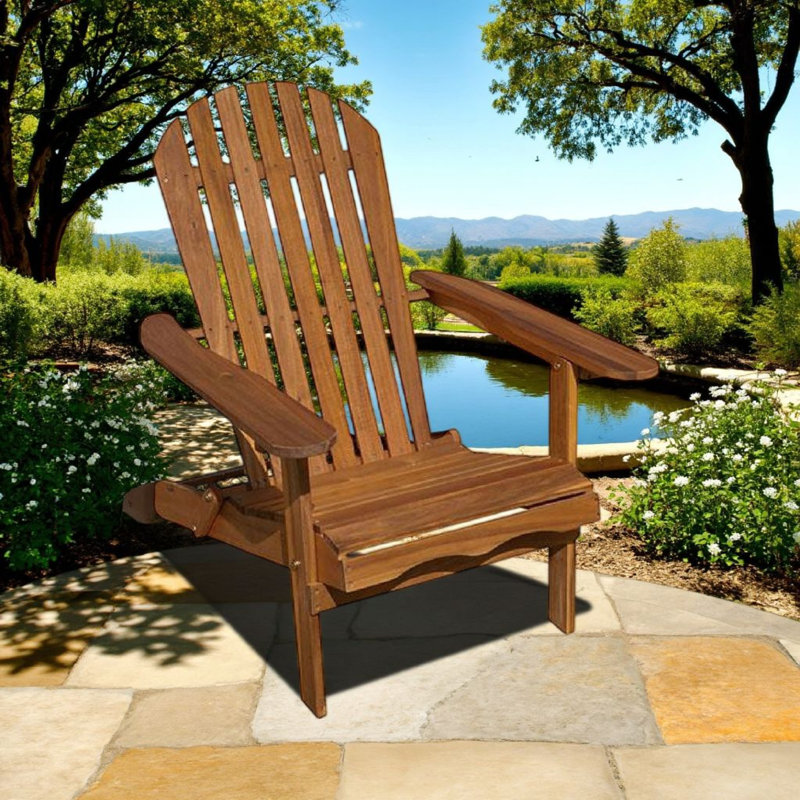 Geli Outdoor Adirondack Chair, Slatted Back, Wood, Natural Brown