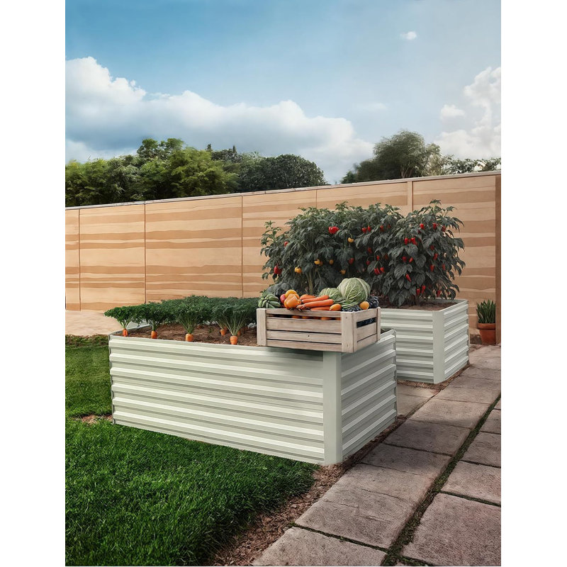 Steel Raised Garden Bed, Beige, 2, 24" H x 96" W x 48" D