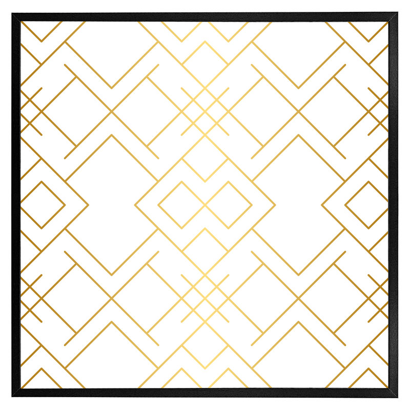 Truitts Golden Geo Pattern - Square Print, Black Framed, 31cm H x 31cm W x 4cm D