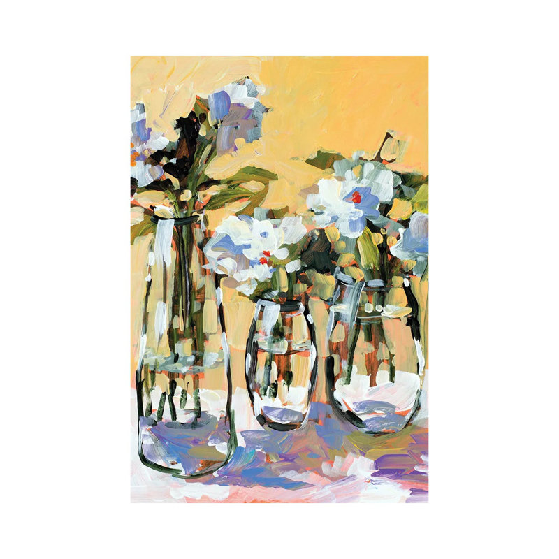 «Three Flower Vases» par Jane Slivka - Toile tendue avec châssis sur toile tendue, H 60 po x l 40po x P 1,5 po