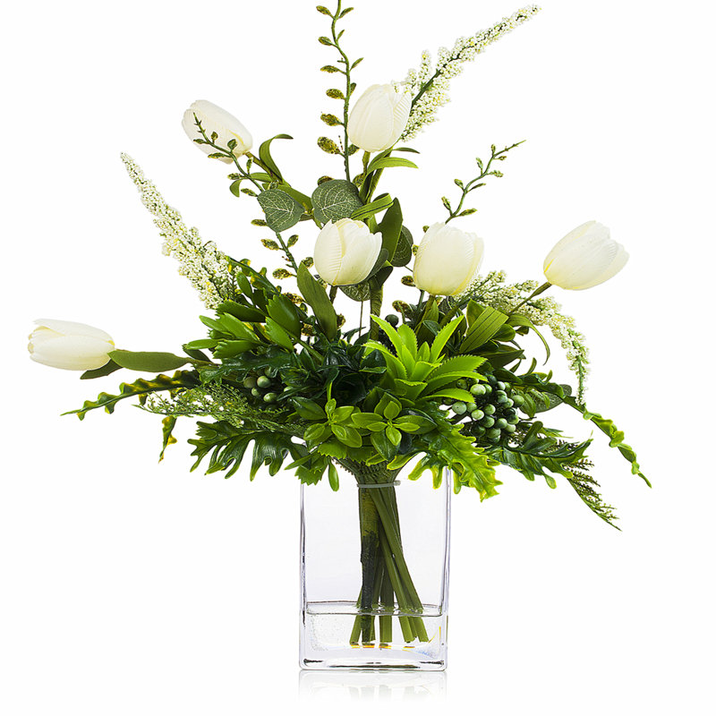 Arrangement floral tulipes dans un vase, Blanc