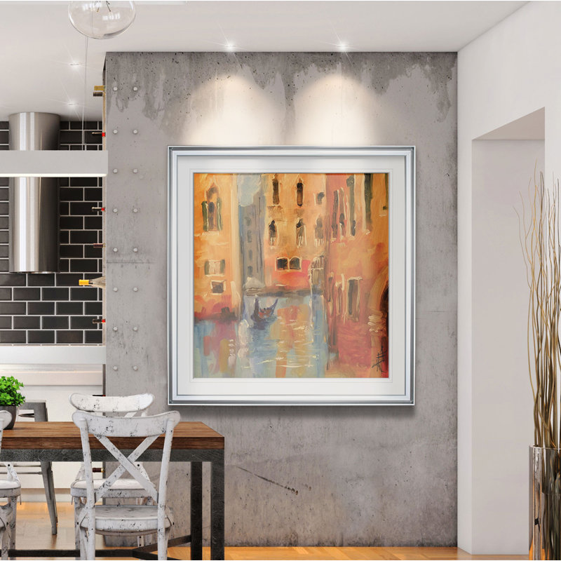 « venice ii », peinture, H 28 po x l 28 po x P 1,5 po, Cadre argenté