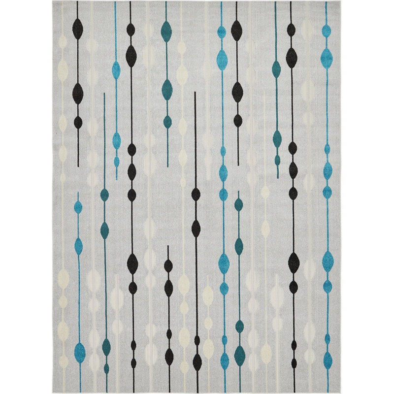Tapis intérieur / extérieur argenté Alaina, Rectangle 9 pi x 12 pi