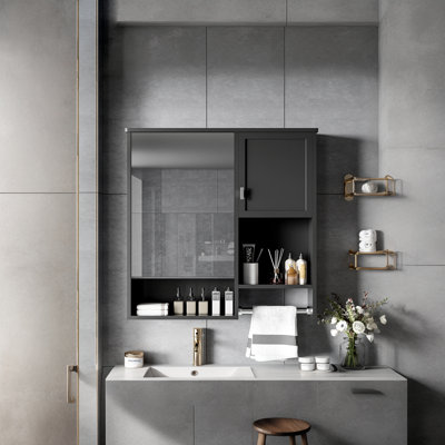29'' X 28'' Modern Wall Mounted Bathroom Cabinet - With Mirror And Towel Bar, Adjustable Shelves