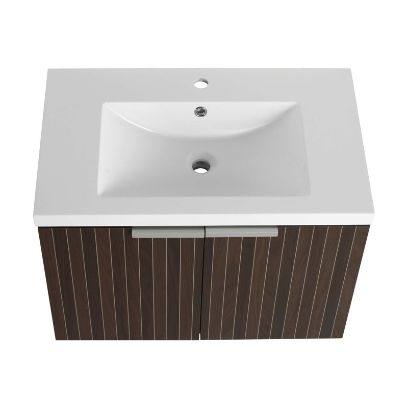 Meuble-lavabo de 30 po avec lavabo en résine, portes à fermeture douce, conception à fixation flottante