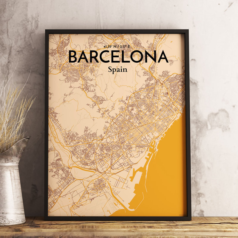 Barcelona City Map - No Frame Print, 50.8cm H x 40.6cm W x 0.13cm D