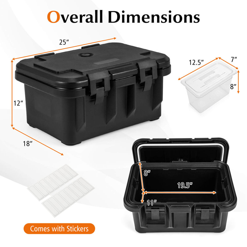 Costway 1 Pcs Insulated Food Pan Container 31 Qt Stackable Hot Box With 3 Transparent Pans