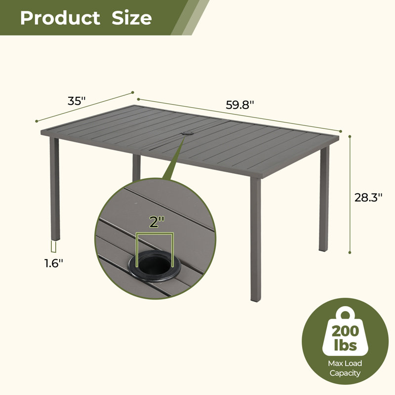 Table de salle à manger d'extérieur Zestversa, H 28,3 po x l 59,8 po x P 35 po