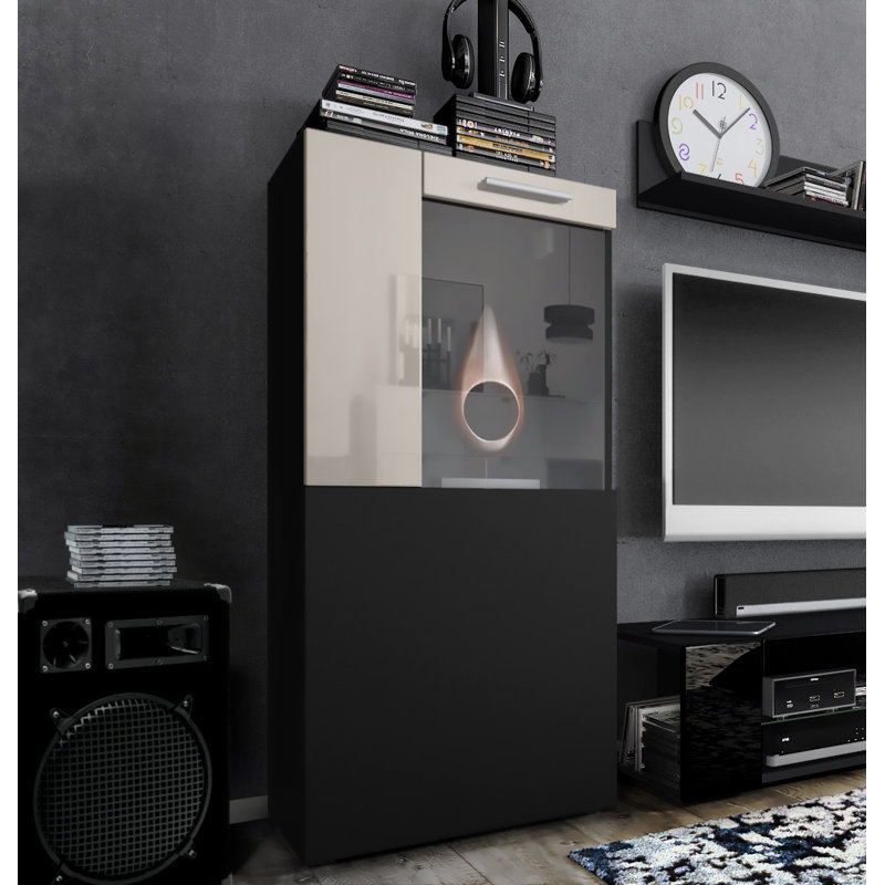 Killion Display Cabinet, Without LED, Black/Sand Grey High Gloss