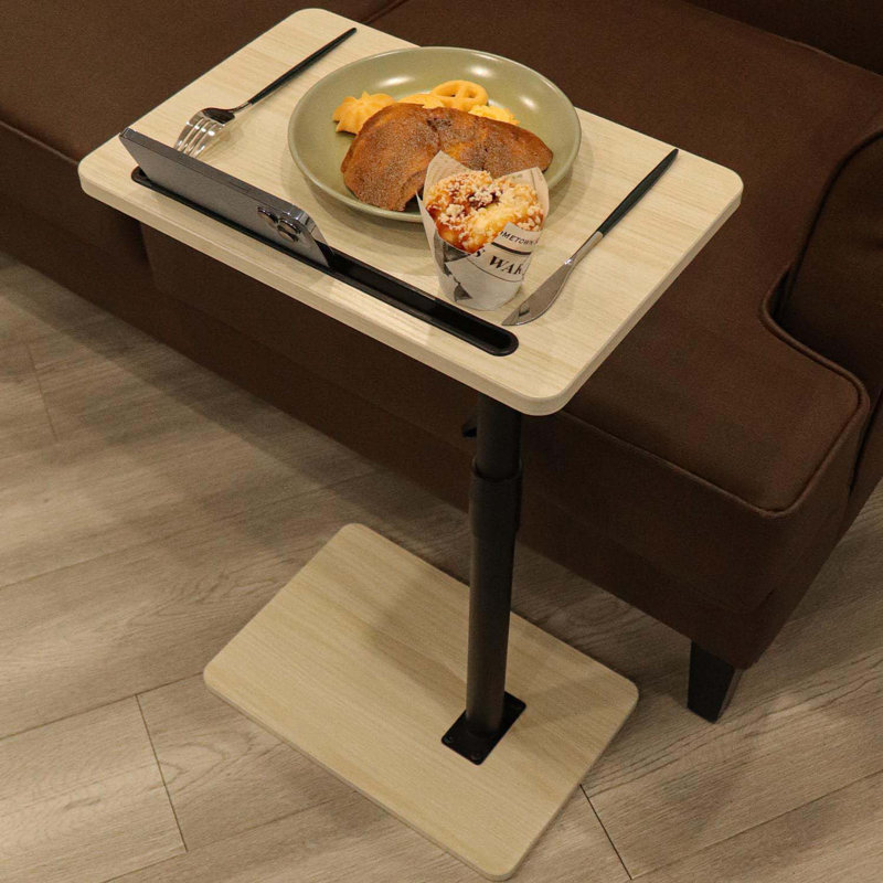 Sofa Armrest Tray Table For Couch - 360° Swivel Height Adjustable End For Small Spaces, Snack Side Table For Bed Or Chair With Phone & Tablet Slot