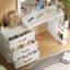 Meuble-lavabo de 55,2 po avec armoire latérale réglable, coiffeuse de maquillage avec lumières Hollywood, 5 tiroirs de rangement et 2 tablettes, coiffeuse moderne
