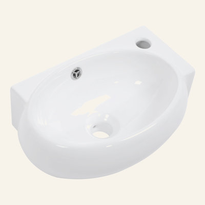 16X11 Inch White Ceramic Rectangle Wall Mount Bathroom Sink With Single Faucet Hole