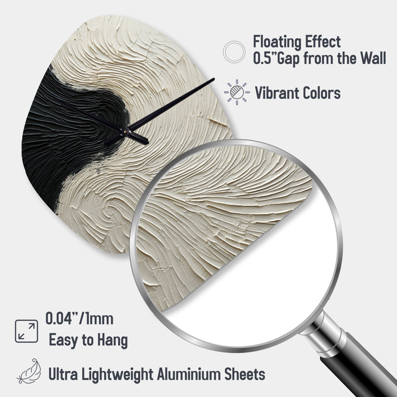 Minimalisme noir et blanc réunion de peinture - horloge murale en forme de nébuleuse crème - forme unique, Grand