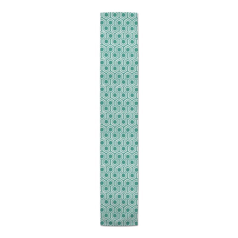 Chemin de table Hexagons, 90 po x 16 po, Bleu sarcelle