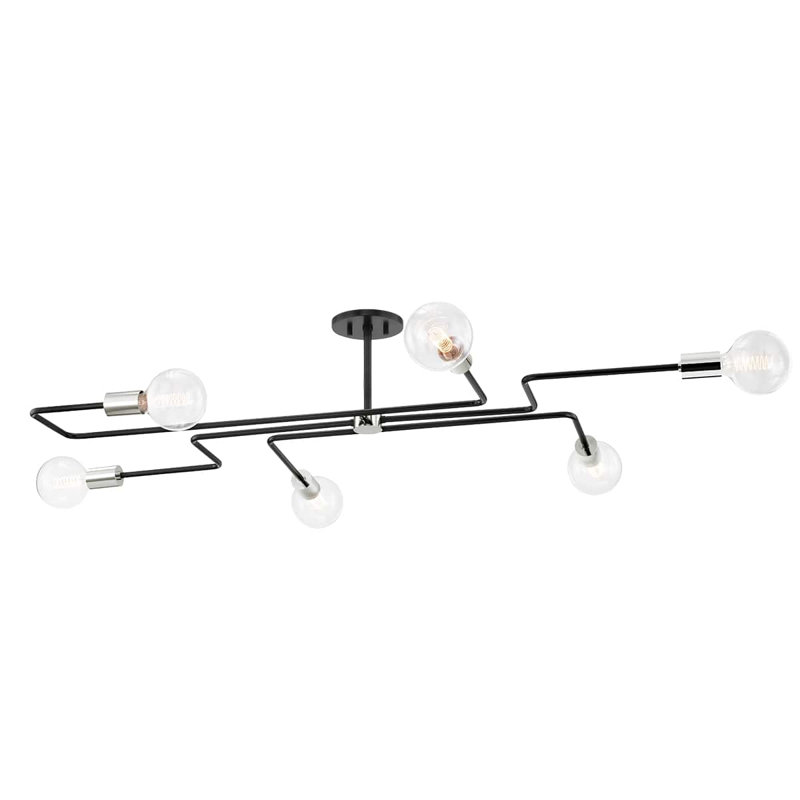 Jena 6 Light Semi Flush, 10.25" H x 67.75" W x 40" D, Polished Nickel/Textured Black