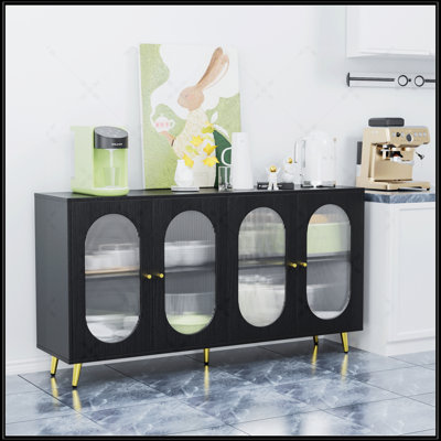 Modern Accent Sideboard Cabinet With Acrylic Doors, Freestanding Storage For Kitchen, Dining, And Living Room, Black