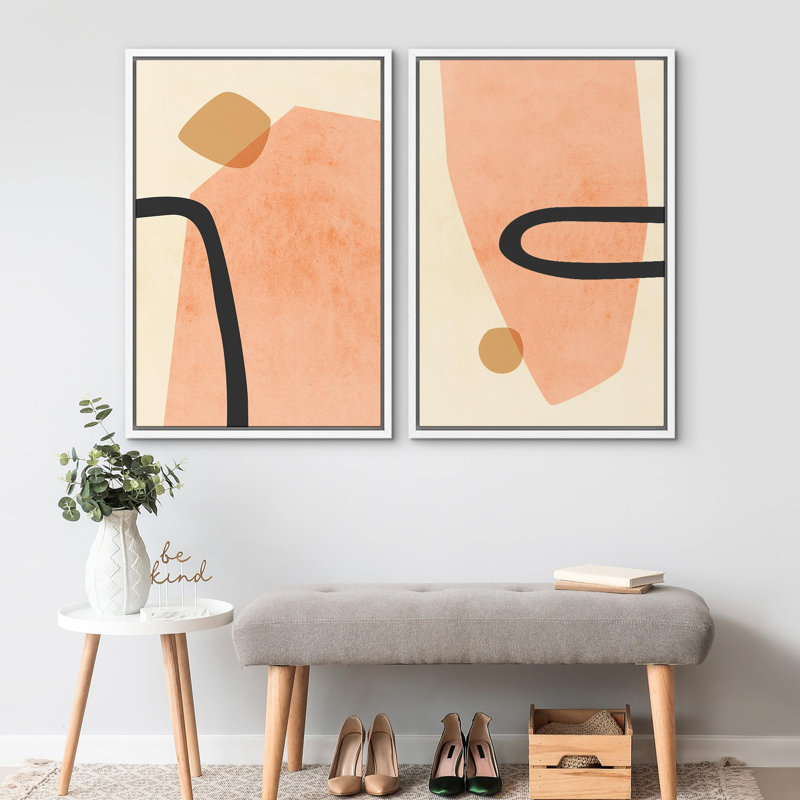 «Modern Abstract Shapes Coral And Black», 2 pièces, H 24 po x l 16 po, Blanc