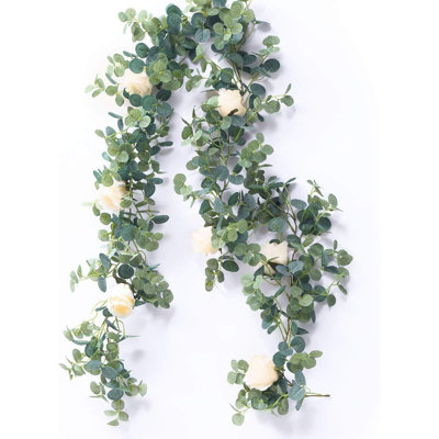 Guirlande 6,56 pi Eucalyptus avec roses champagne