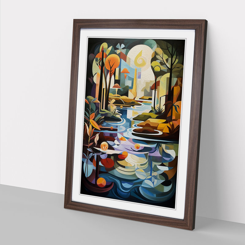 XYZ-FRM-V1223-5221 Pond Cubism - Single Picture Frame Print on Wood, Walnut, 64cm H x 46cm W x 2cm D