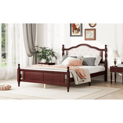 Queen-Size Bed With Elegant Upholstered Headboard And Stable - Cherry Pine Queen Comfortable Panel
