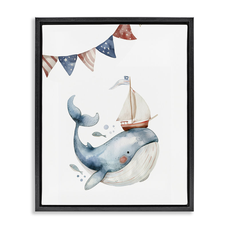  Mignonne baleine flottante, art mural par LSR Design Studio, H 21 po x l 17 po, Cadre flottant noir de jais
