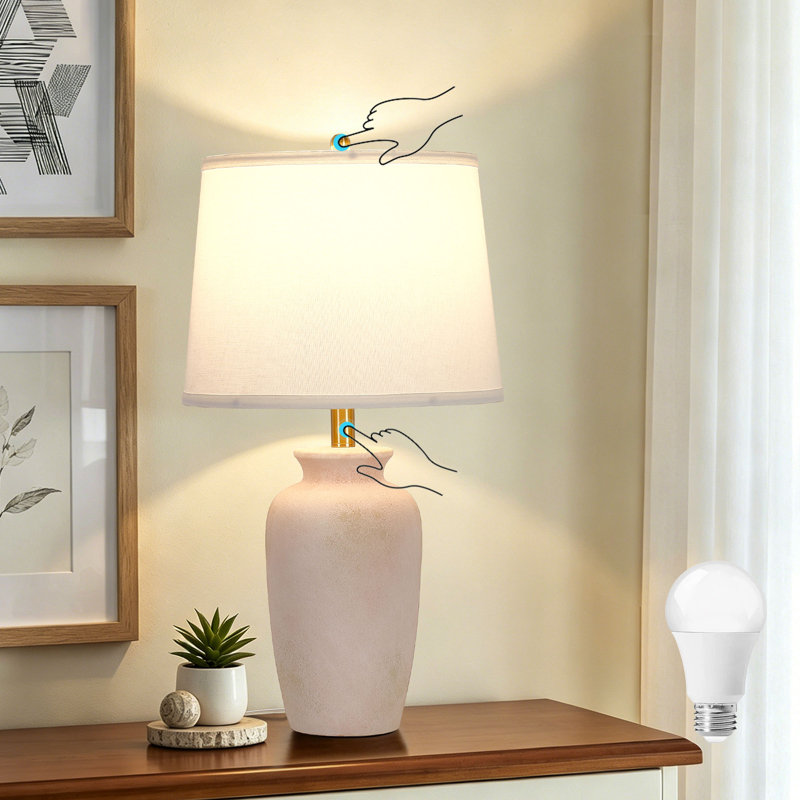 25"Dimmable Ceramic Table Lamp Touch Control Light, Pink