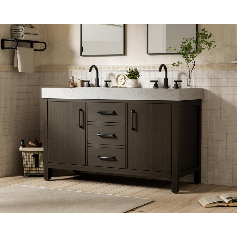 Meuble-lavabo double 54 po_Traditional_VF60654, Brun moka