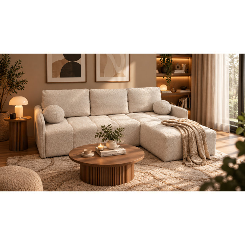 DELI 4 Seater Fabric Sofa Bed, RIGHT, BEIGE