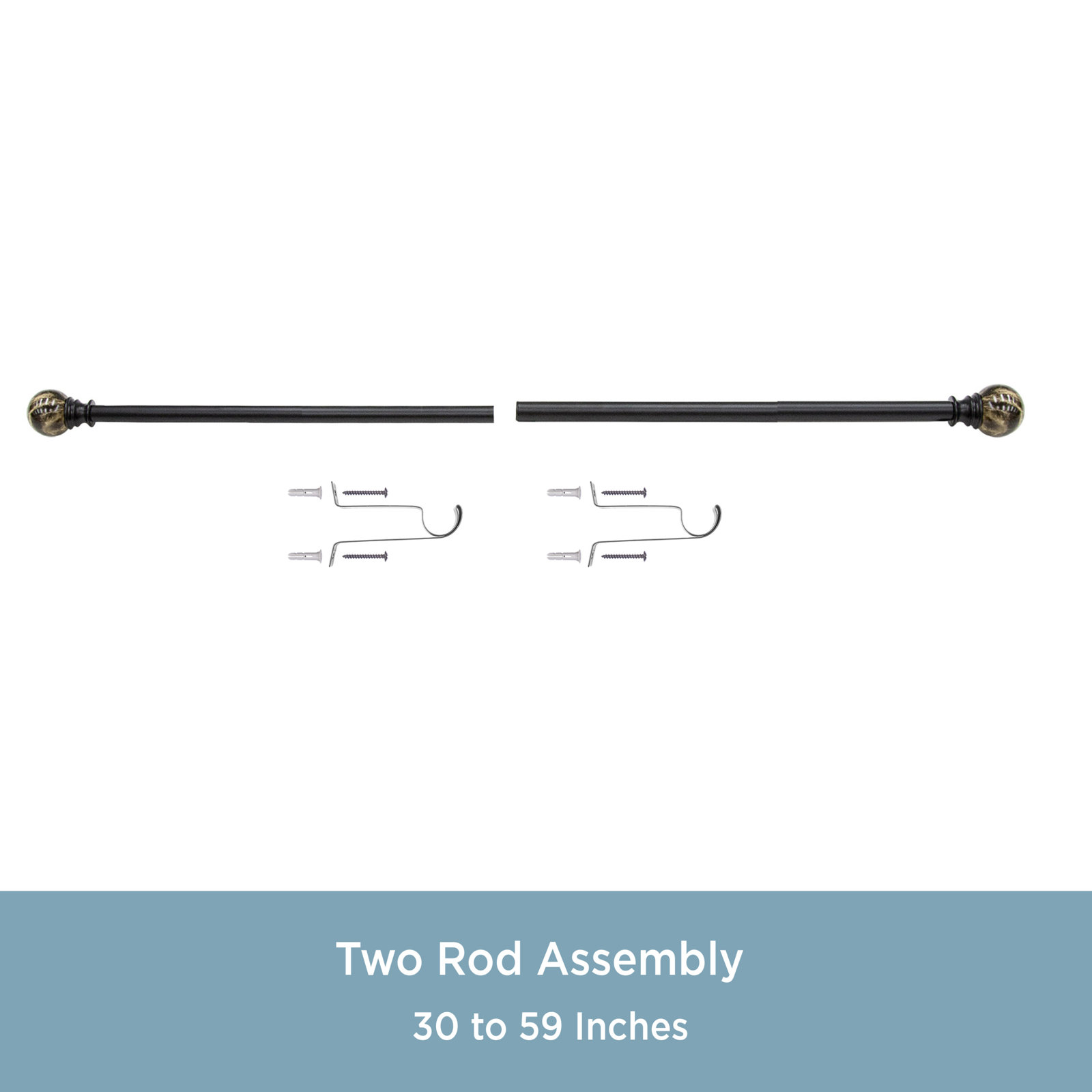 Rockport Marble Ball 1" Diameter Single Curtain Rod, Black