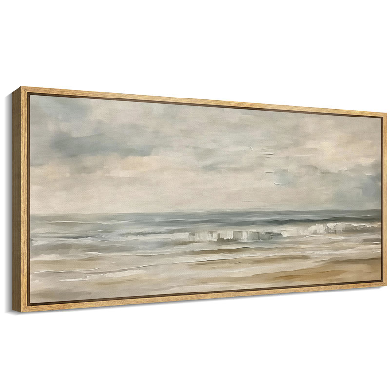 Œuvre verdâtre brun clair, images murales abstraites sur la plage côtière, impression numérique sur toile giclée sur toile