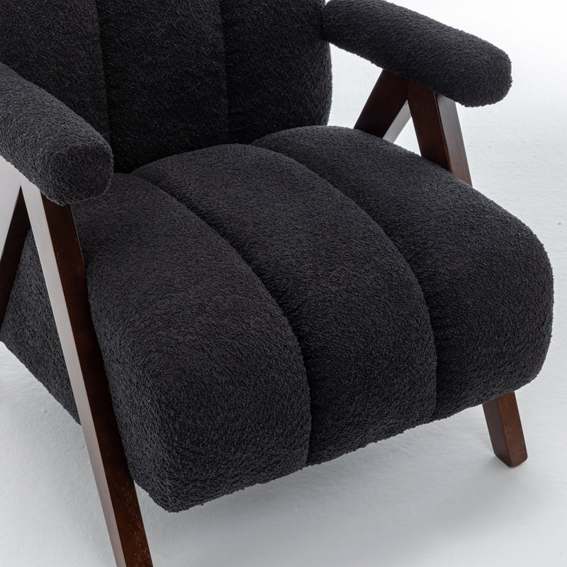 Dormon Upholstered Boucle  Armchair with Solid Wood Legs, Black