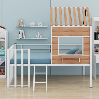 Metal Loft Bed With Roof, Window, Guardrail, Ladder by Harper Orchard