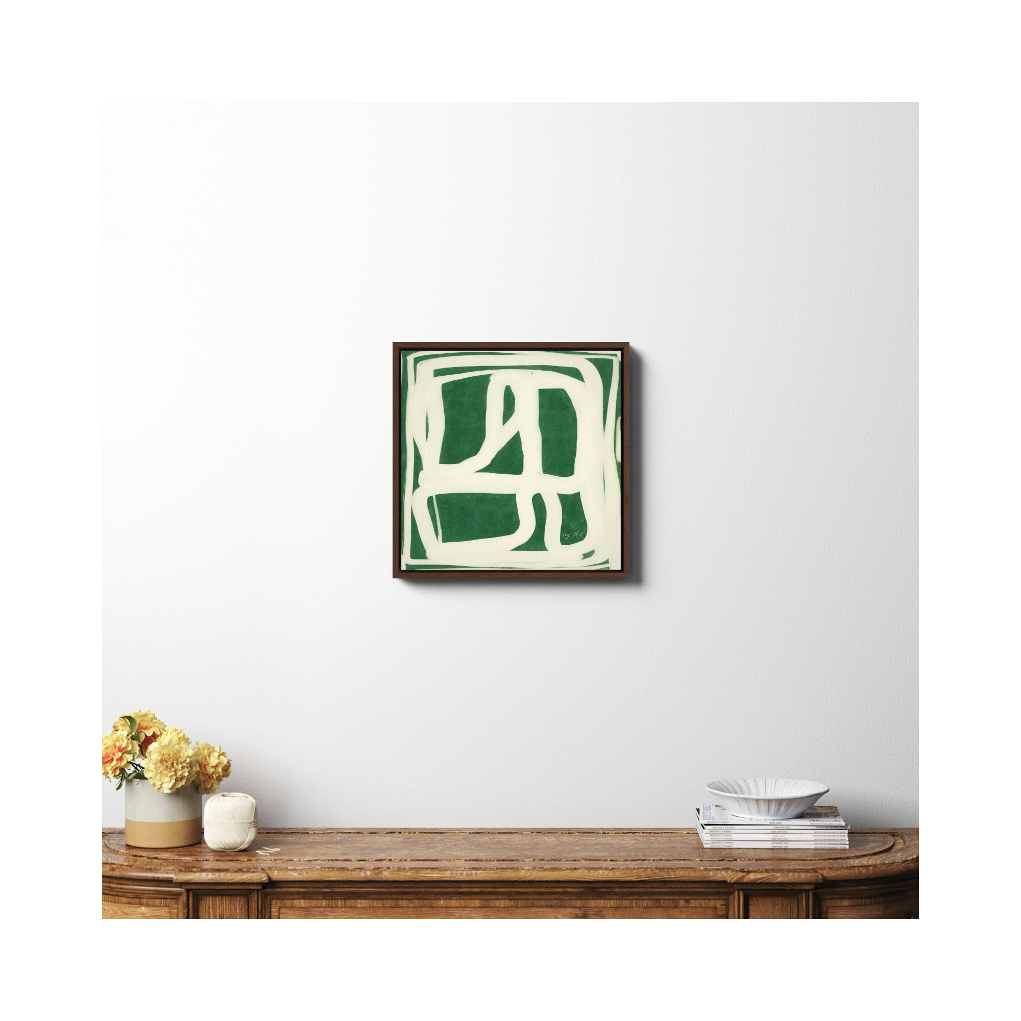 Green White Movement by Ivy&I, Espresso Framed Canvas, No, 20" H x 20" W x 2" D