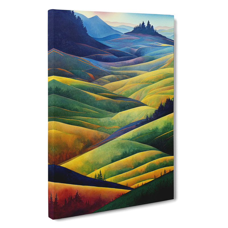 Meadow Landscape Watercolour No.3 - Wrapped Canvas, 50cm H x 35cm W x 3cm D