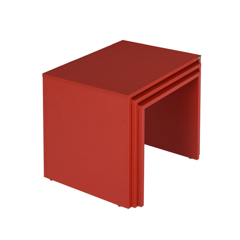 Modern Nesting Table Set (3 Pieces), Bold Red, 21.7 x 18.5 x 15.7 inches | 100% Melamine Coated Particle Board, Thickness: 0.6 inches | Stylish & Functional Design for Home or Office, Perfect for Space-Saving Solutions