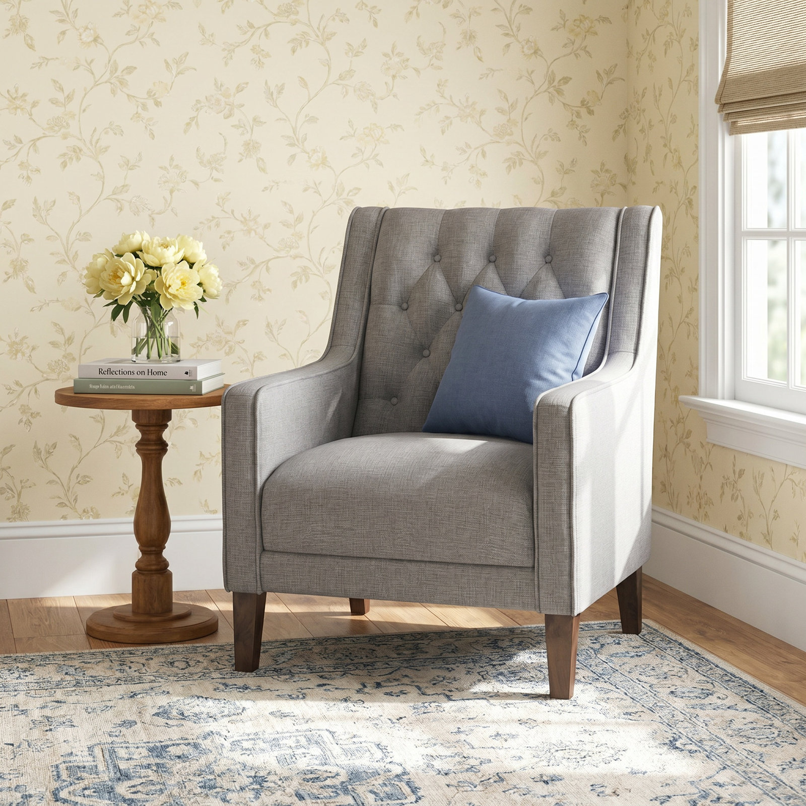Binu Linen Wingback Chair, Flint Gray Polyester