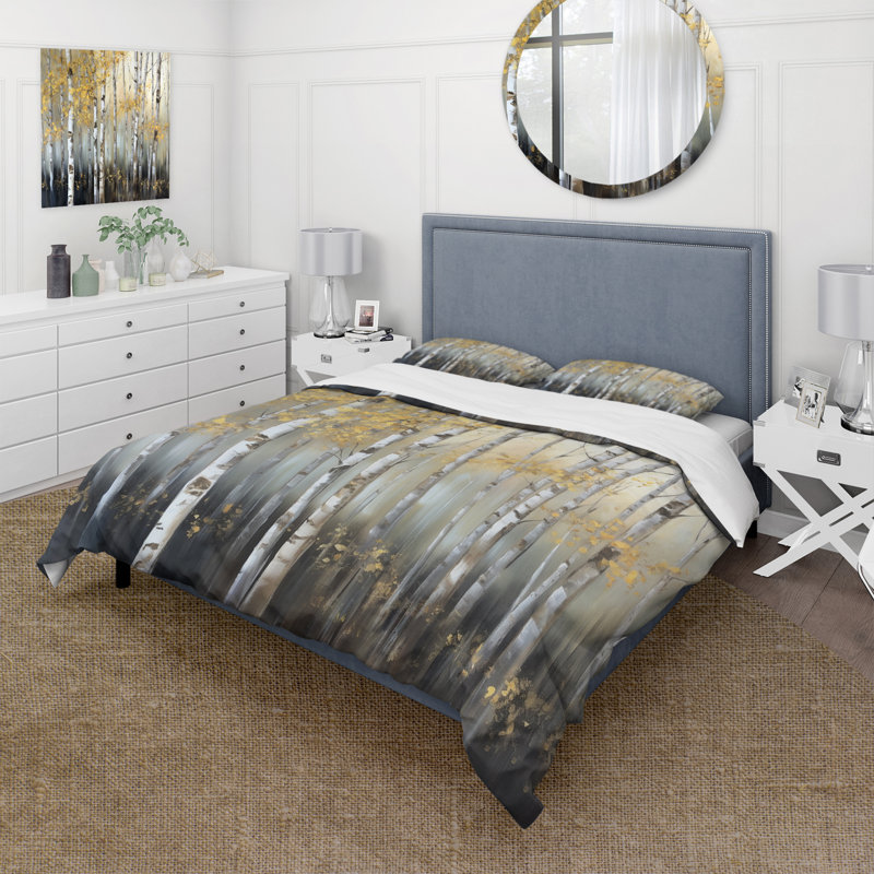 Birch Tree Dense Forest I BeddingMicrofiber / Polyester Duvet Cover Set, Twin Duvet Cover + 1 Standard Sham