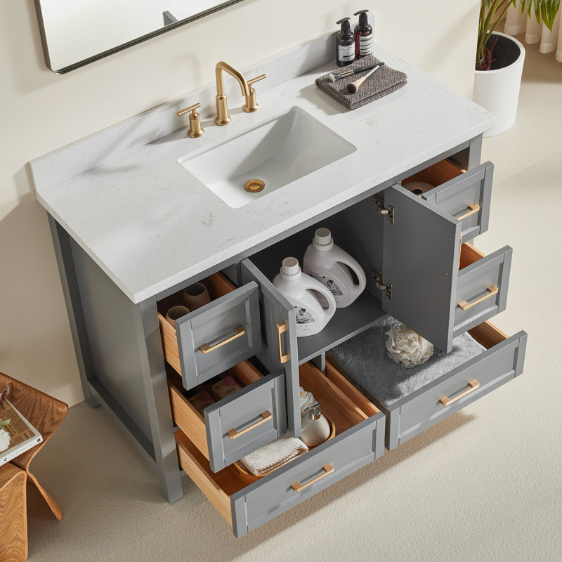 Ensemble de meuble-lavabo simple autoportant en bois massif 48 po avec plateau en marbre 48 po