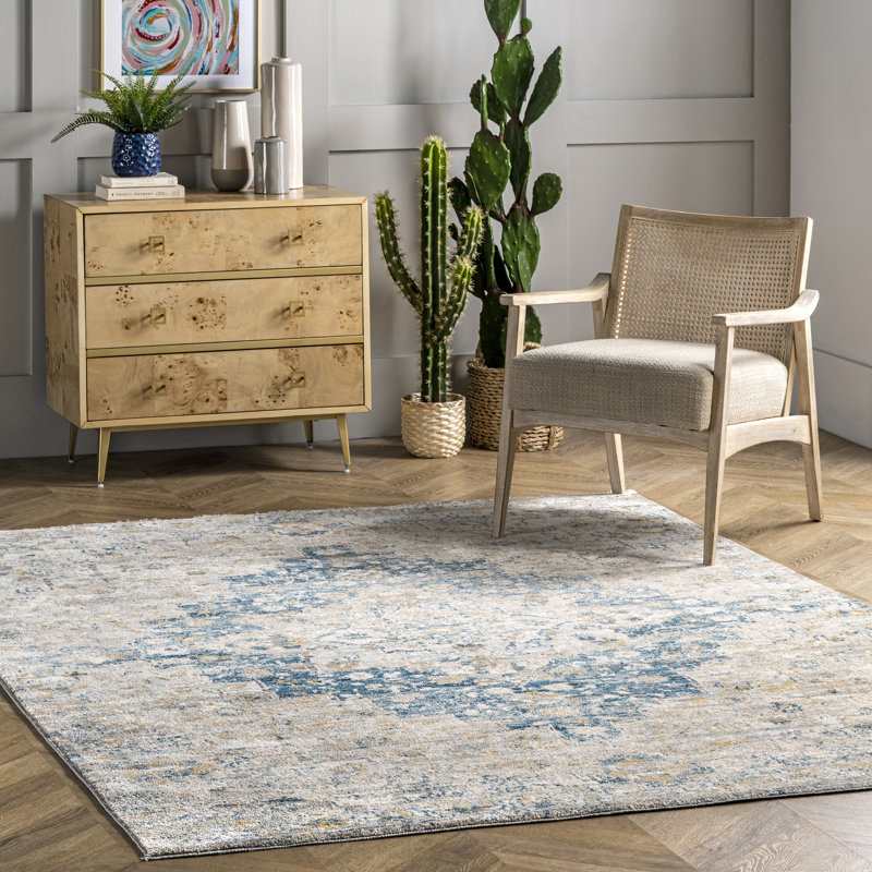 Tapis oriental Eugen en beige / bleu, Carré 5 pi