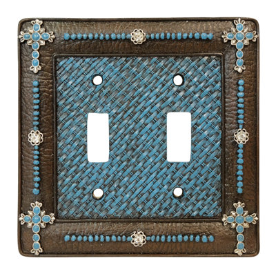 Plaque murale / housse d'interrupteur à bascule double en faux cuir turquoise