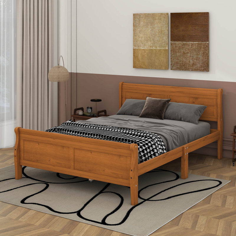 Lit plateforme en bois avec tête de lit, Grand lit, Chêne