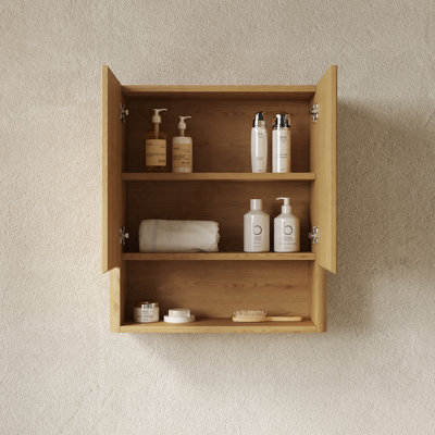 Armoire de salle de bain murale rayée de 26 po avec portes, tablette et compartiment de rangement ouvert au-dessus de la toilette