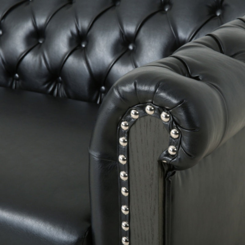 Canapé Chesterfield 3 places Anduin, Similicuir noir
